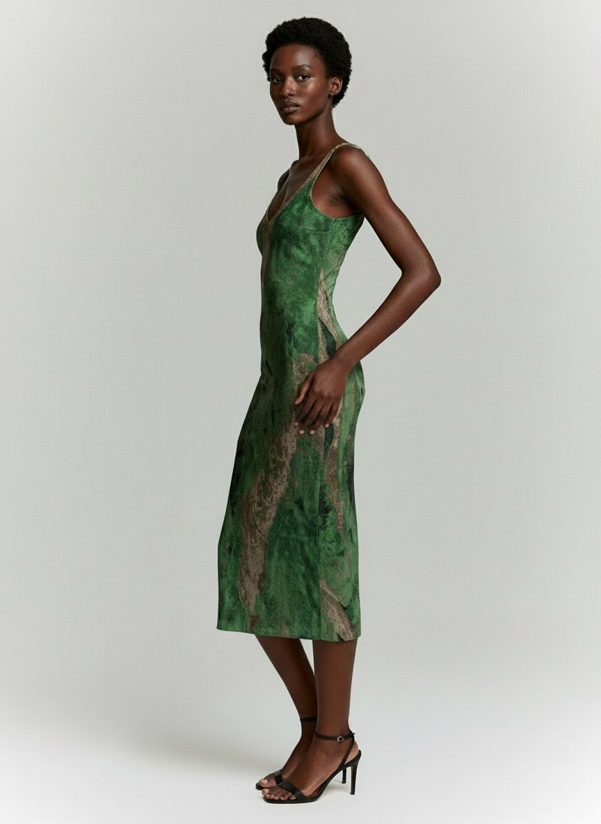 Emerald Flow Midi Dress - Görsel 3