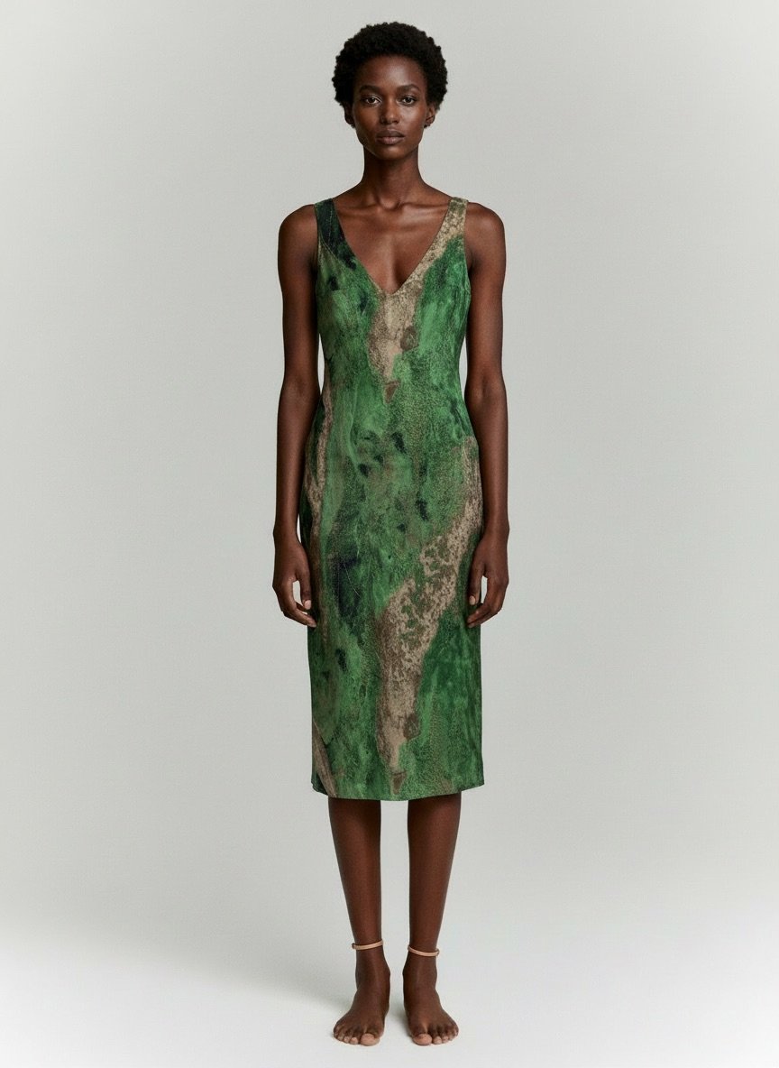 Emerald Flow Midi Dress - Görsel 2