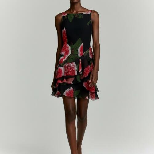 Midnight Rose Chiffon Mini Dress
