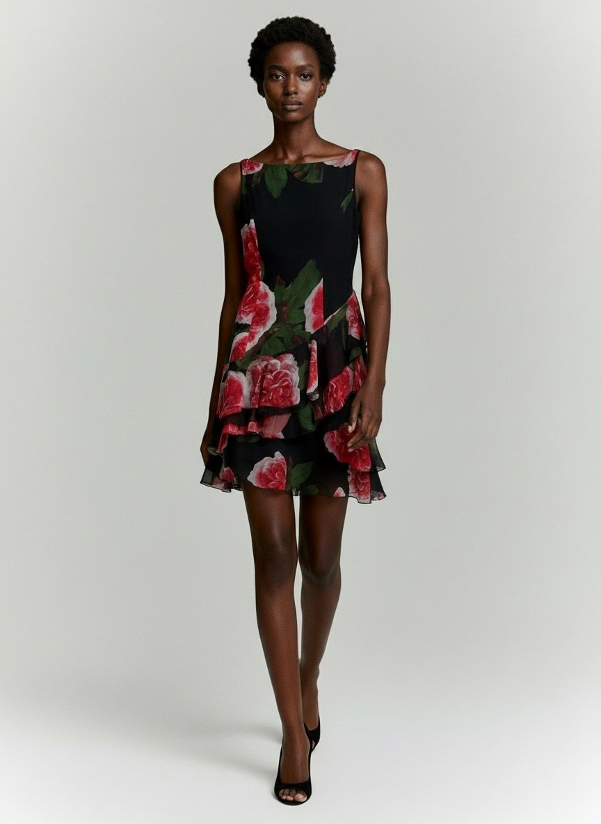 Midnight Rose Chiffon Mini Dress