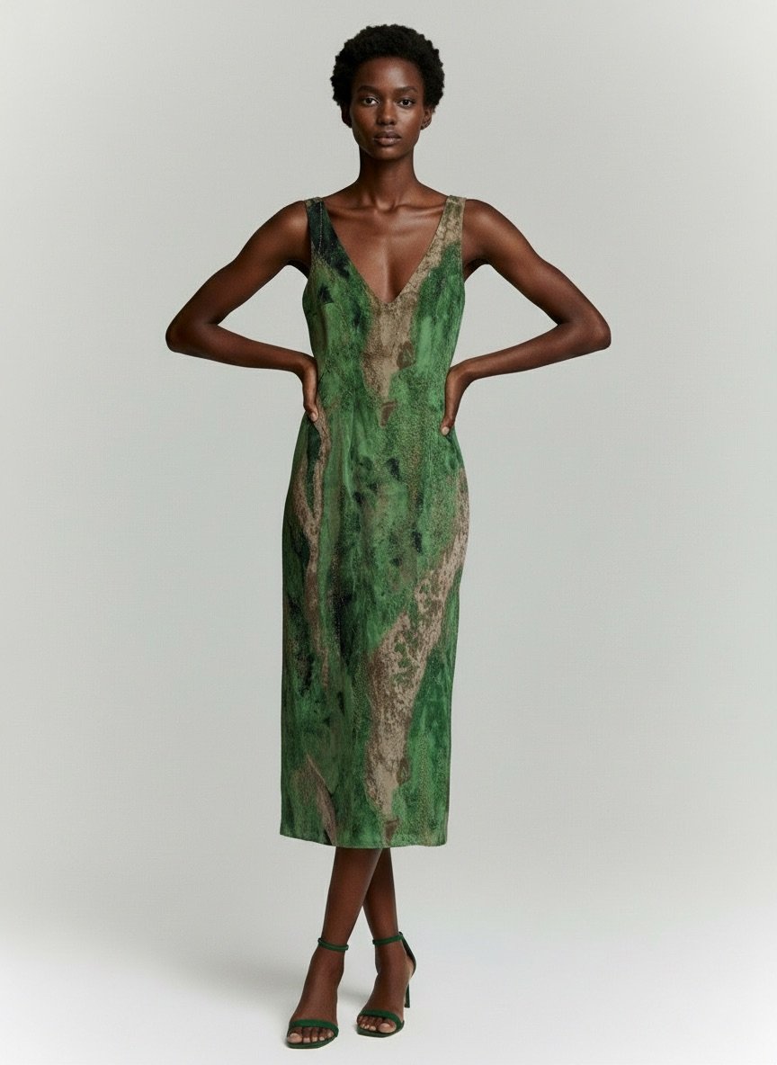 Emerald Flow Midi Dress - Görsel 4